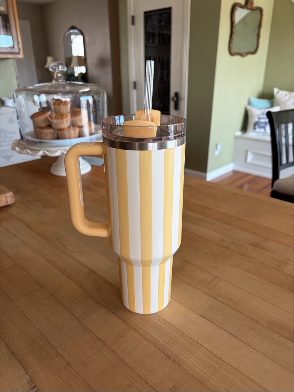 Stanley 40oz Yellow Stripe Travel Mug with Handle - Picture 2 of 2